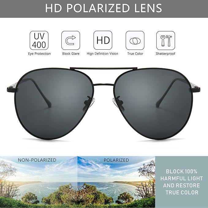 SUNGAIT Women's Lightweight Oversized Aviator Sunglasses - Classic Style Polarized Lens