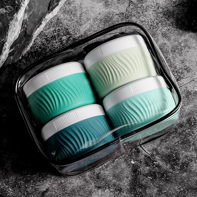 Travel Containers for Toiletries, Silicone Cream Jars BPA-Free, TSA Approved 2oz Travel Size Containers, Leak-proof Portable Size Silicone Jars with Lid for Face Hand Body Cream (4 Pack)