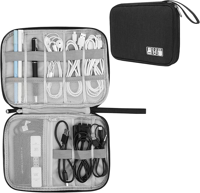 Electronic Organizer Travel Universal Cable Organizer Electronics Accessories Bag for Cable, Charger, Phone, USB, SD Card,1Pack