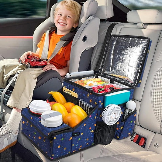 COOLBEBE Car Seat Organizer, Backseat Car Organizer with Cup Holders, Passenger Seat Organizer with Storages Cooler Compartment for Kids and Adults for Travel, Sky Blue