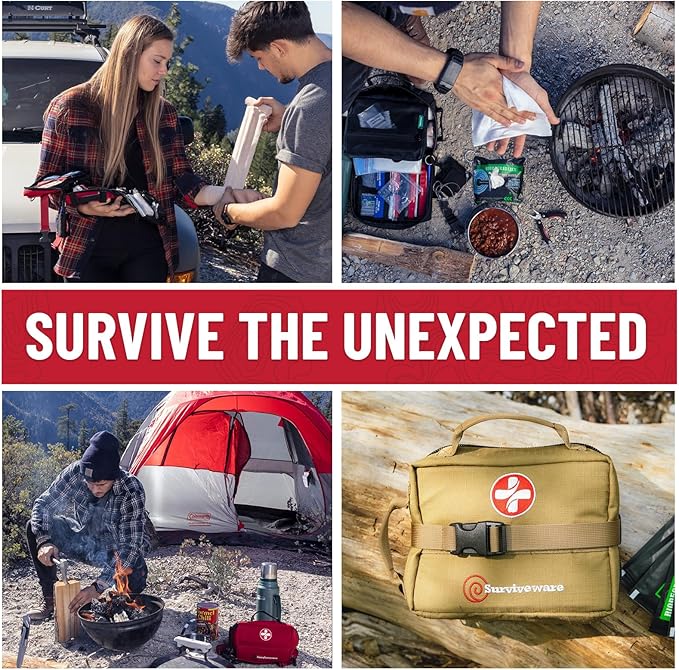 Surviveware 119 Pcs Comprehensive Premium Survival First Aid Kit - Medical Emergency Kit for Travel Camping Gear, Home Essentials & Outdoor Emergencies - HSA & FSA Eligible Survival Kit