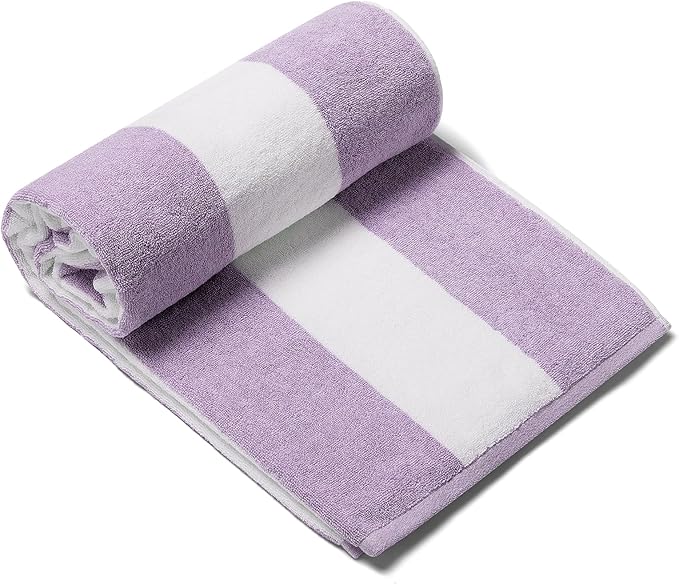 CLOWOOD Plush Oversized Beach Towel - Cotton 40 x 70 Inch Large Thick Purple Striped Cabana Pool Swimming Towel