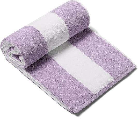 CLOWOOD Plush Oversized Beach Towel - Cotton 40 x 70 Inch Large Thick Purple Striped Cabana Pool Swimming Towel