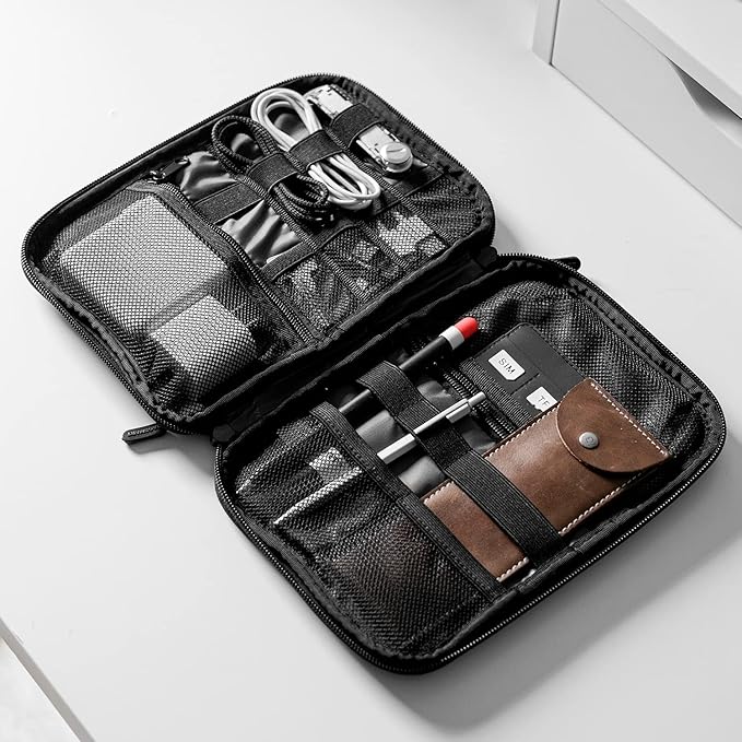 BAGSMART Large Electronics Travel Organizer Case, Tech Accessories Cord Storage Bag for Phone, Power Bank, SD Card, Cables, Black