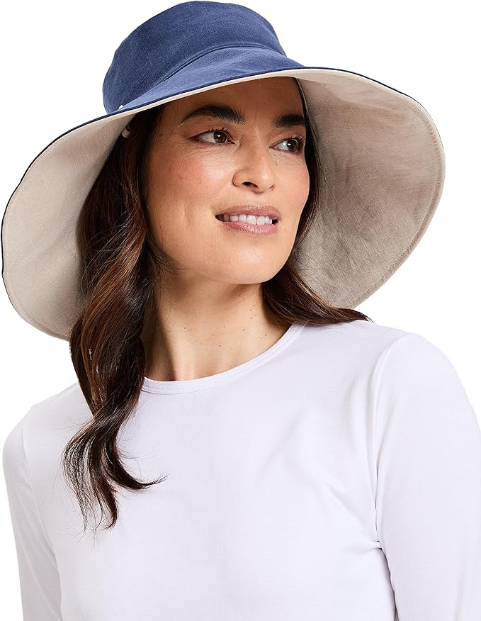 Solbari Women’s Ultra-Wide Cotton Linen Sun Hat UPF 50+, Packable, Adjustable with Ponytail Hole for Travel, Beach & Outdoors