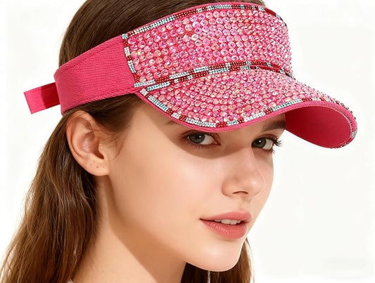 Bling Shiny Rhinestone Sports Sun Visor Hat for Women Summer Adjustable Breathable Beach Visor Caps Running Golf Sun Hat