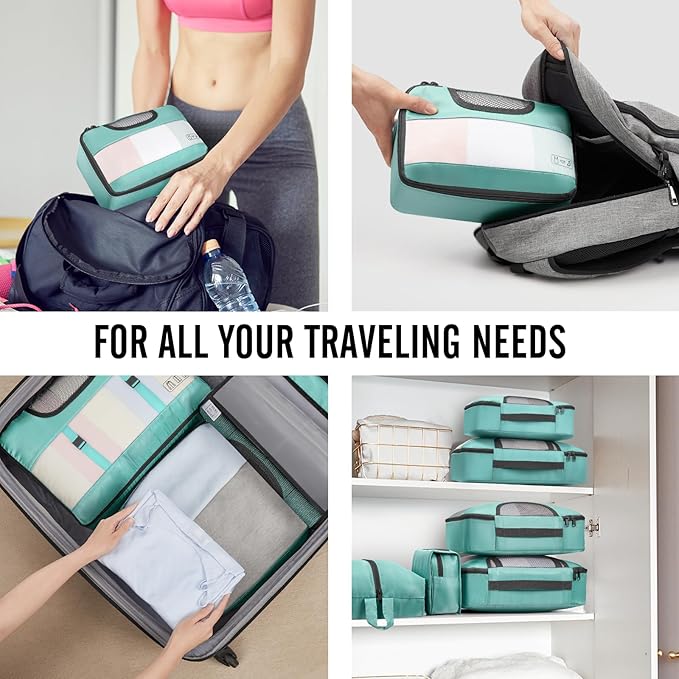 Veken 8 Set Packing Cubes for Travel Essentials, Suitcase Organizer Bags in 4 Sizes, Carry-On Luggage Accessories with Large Laundry & Hanging Toiletry Bag, Must-Have for Airplane, Road Trip & Camping