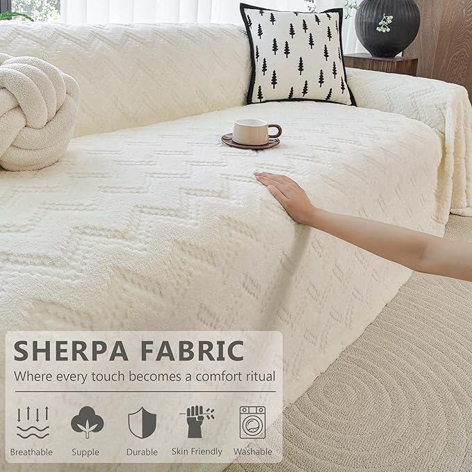 Plush Pet Couch Covers for Sofa, Boho Couch Cover for Dogs, Pet Friendly Sofa Cover- Non-Shedding, Reversible Furniture Cover, Easy to Install & Machine Washable 71"x118", Beige