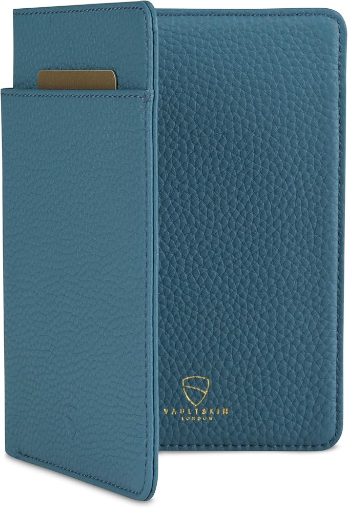 Vaultskin Leather Passport Holder, Slim RFID Blocking Travel Wallet for Men and Women, Fits Passport, Credit Cards, ID, Cash, Passport Cover Ideal Travel Accessories with Gift Box (Kensington)