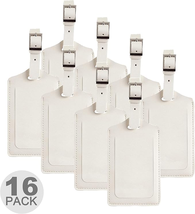 Travelambo 16 Pack Luggage Tags Faux Leather for Suitcases Travel Bag Labels with Protection Cover ID (Ivory)
