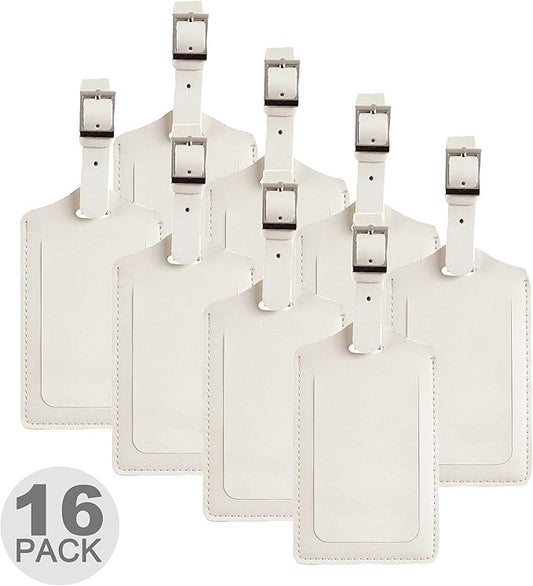 Travelambo 16 Pack Luggage Tags Faux Leather for Suitcases Travel Bag Labels with Protection Cover ID (Ivory)