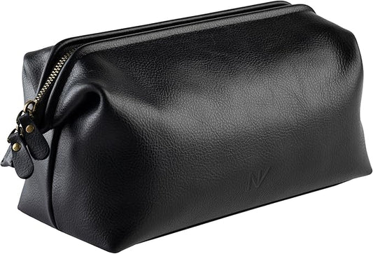 NV Holders Premium Genuine Leather Toiletry Bag for Men - The Ultimate Travel Dopp Kit and Hygiene Organizer, Perfect Men's Toiletry Travel Bag (Black)