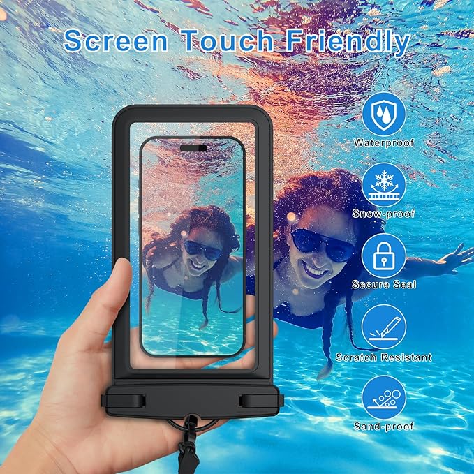2 Pack Waterproof Phone Pouch for iPhone 17 16 15 14 13 12 11 Pro Max Plus Air, IPX8 Cellphone Dry Bag with Detachable Lanyard for Beach Cruise Ship Travel Essentials (Black+Black)