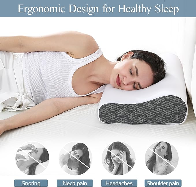 Memory Foam Pillows for Neck Pain Relief, Cooling Neck Pillow for Sleeping, Ergonomic Cervical Neck Support Pillow with Breathable Pillowcase for Side Back Stomach Sleepers