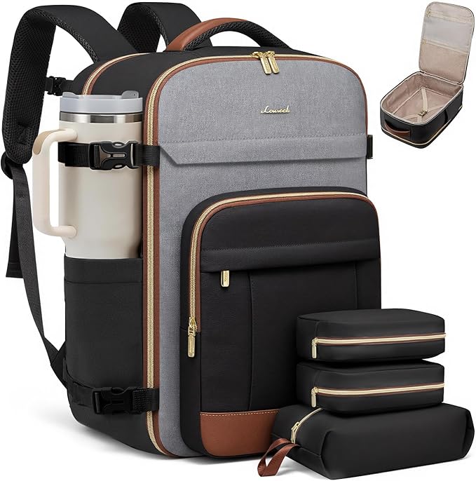 LOVEVOOK Travel Backpack for Women & Men - 17.3 Inch Carry On Backpack & Personal Item Backpack for Airlines, Spacious and Durable Design, with 3 Packing Cubes