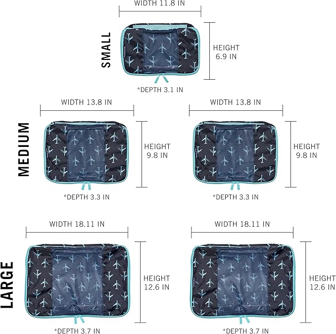 TravelWise Packing Cubes, Navy Airplanes, Set (5262367)