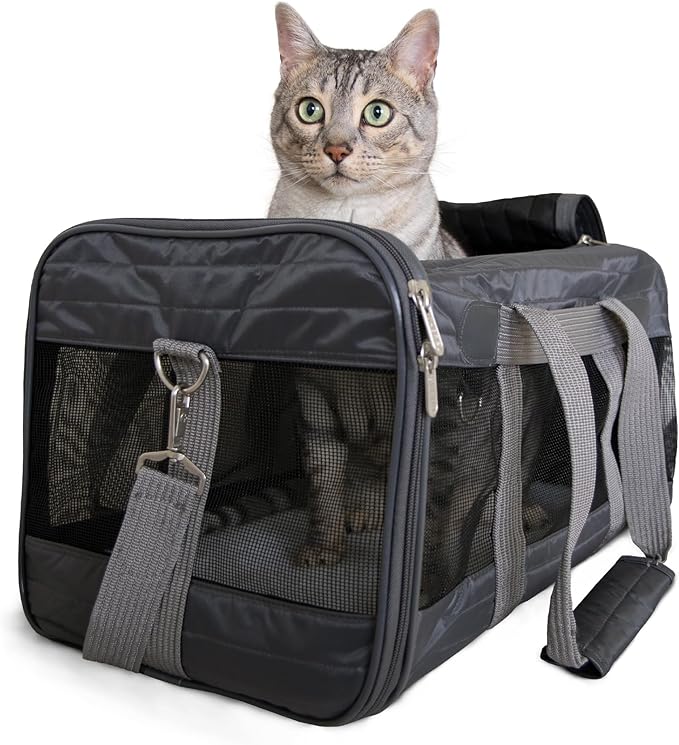 Sherpa Pet Carrier Airline Approved with Spring Wire Frame - Cat & Dog Carrier for In-Cabin Travel, Mesh Ventilation, Locking Zippers - Charcoal Grey, Large