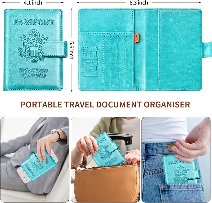 Herain Passport Holder for Travel Cruise Essentials, 2 Pcs Passport Cover Wallet Case Women Men Family, RFID Passports Book Card Holders Travel Accessorie Gifts Must Haves