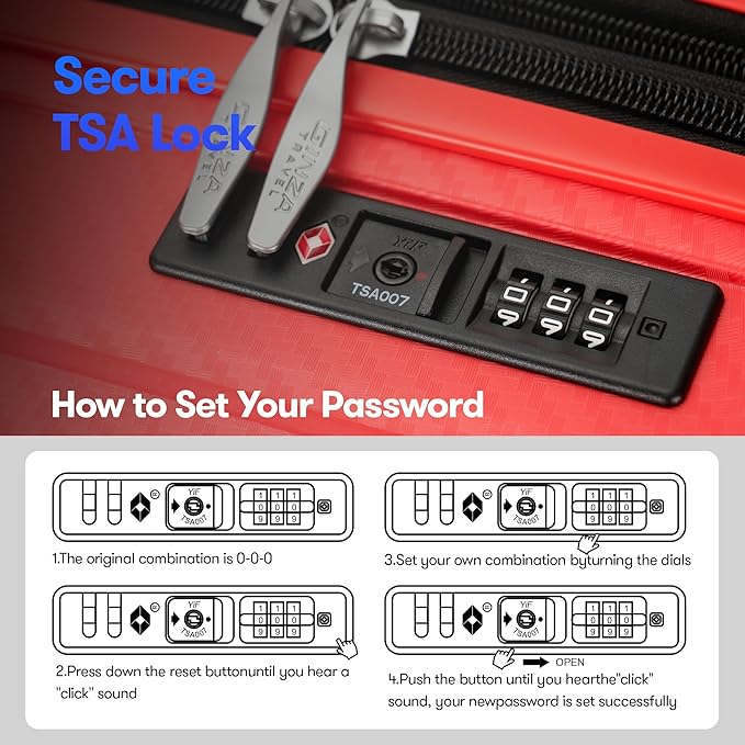 GinzaTravel 20 Inch Carry on Luggage 22x14x9 Airline Approved Hardside Suitcase with Spinner Wheels TSA Lock, 20-Inch, Red