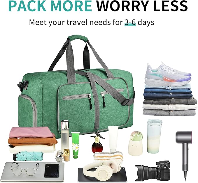Dimayar 115L Travel Duffle Bag for Men Women - Foldable Duffel Bag with Shoes Compartment - Overnight Bags Waterproof & Tear Resistant(Forest Green)