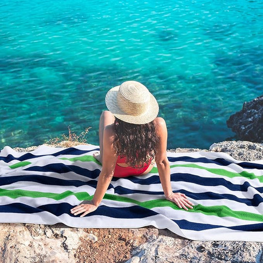 Large Beach Towel Oversized - 40"X70" Big Cute Pool Towel, Extra Large Thick Grassgreen Beach Towels, XL Wide Fluffy Beach Towel Oversize, Giant Stripe Cotton Pool Towel for Adults