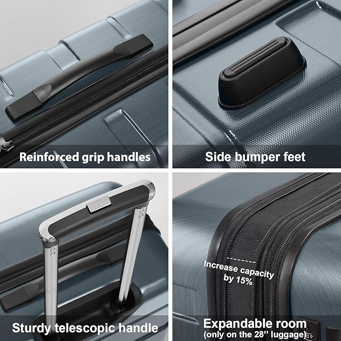 Coolife Luggage PC+ABS Expandable Hardshell Suitcase with TSA Lock, Spinner Checked Lightweight (Teal, 28in)