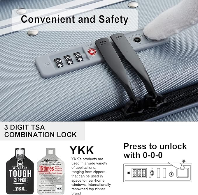 MILADA Carry On Luggage 22x14x9 Airline Approved Spinner Wheels TSA Luggage Hard Shell Suitcases Front Opening Pocket For Women Men Rolling Aluminum Frame Travel Luggage 20 Inch, Grey