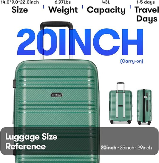 GinzaTravel 20 Inch Carry on Luggage 22x14x9 Airline Approved Hardside Suitcase with Spinner Wheels TSA Lock, 20-Inch, Green