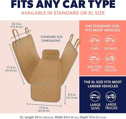 Active Pets Beige XL Dog Car Hammock Back Seat Cover, Waterproof Backseat Cover Protector for Truck Bench Rear of Sedans or SUVs, Essential Pet Supplies Vacuum or Wipe Clean, Machine Washable