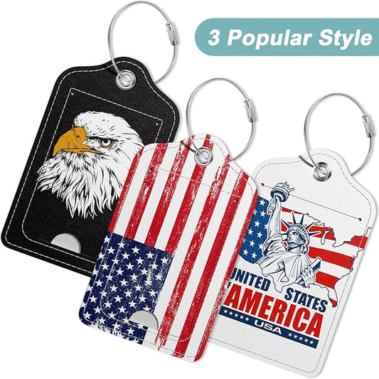 Rimilak 3 Pcs PU Leather Luggage Tags for Suitcase, Travel Cruise Luggage Tag with Privacy Flap, Name ID Label and Metal Loop for Women Men Baggage Handbag School Bag Backpack, USA