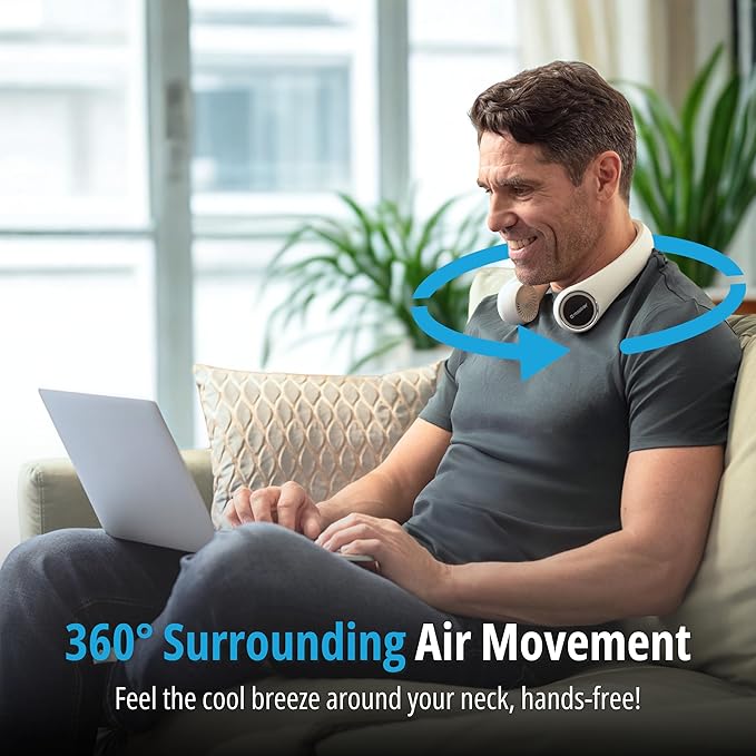 Portable Neck Fan – Hands Free Quiet 20dB Cooling Neck Fan, 17-Hour 4000mAh Battery, 3 Speeds, Wearable Fan for Neck Fans that Blow Cold Air, Personal Fans Portable Rechargeable (White)
