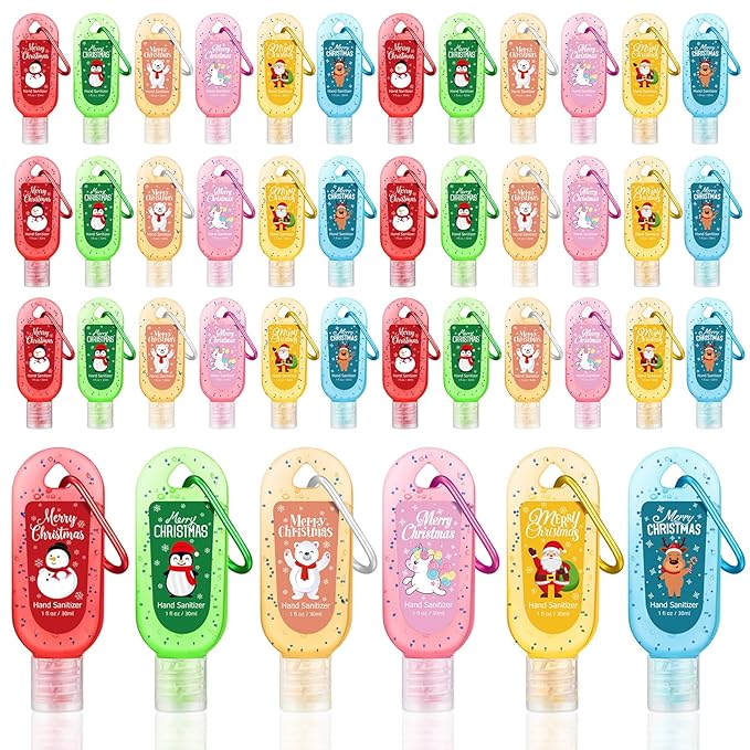 24 Packs Christmas Hand Sanitizers Keychains Gifts Mini Hand Sanitizer Bulk 1oz Travel Size Sanitizer Keychains Gifts Set Christmas Party Favors Treat Goodie Bags Stuffers