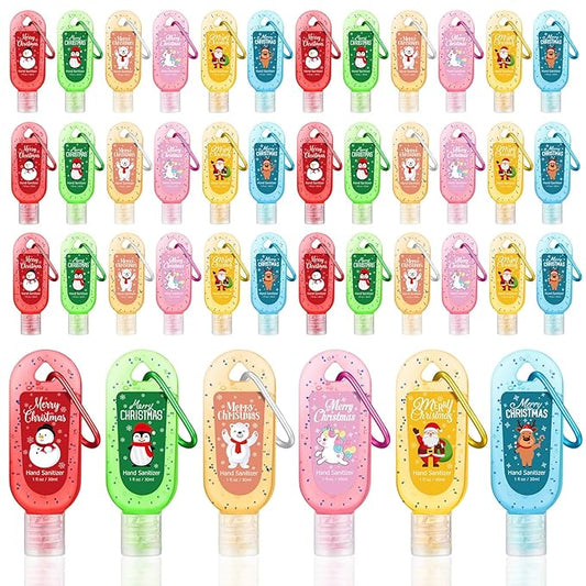 24 Packs Christmas Hand Sanitizers Keychains Gifts Mini Hand Sanitizer Bulk 1oz Travel Size Sanitizer Keychains Gifts Set Christmas Party Favors Treat Goodie Bags Stuffers