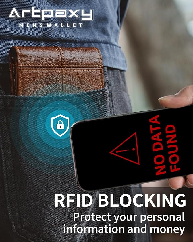 Artpaxy Mens Wallet Bifold Genuine Leather RFID Blocking Wallet for Men with 2 ID Windows 12 Card Holders 2 cash pockets 1 Gift Box