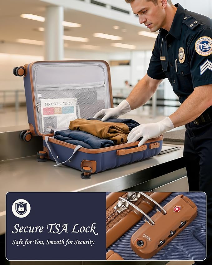 TAKUMI Luggage Sets 5 Piece Lightweight Carry On luggage with Duffel Bag ABS+PC Hardshell Suitcases with YKK zippers Double Spinner Wheels Travel Luggage with TSA Lock(NAVY, 5 PIECE SET)