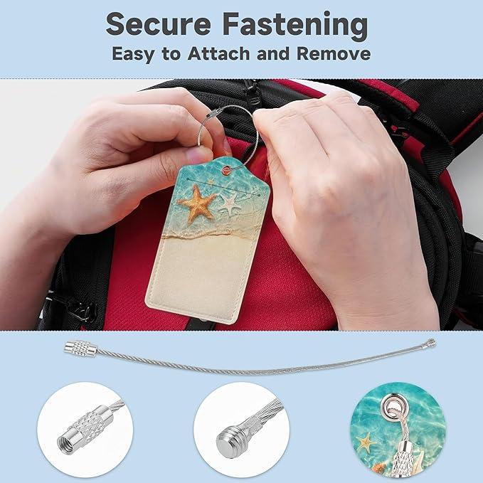 Starfish Sand Beach Luggage Tags,2 Pack Travel Cruise Tags for Suitcases, Cute Identifiers with Privacy Flap, Baggage Tags for Women Men Handbag