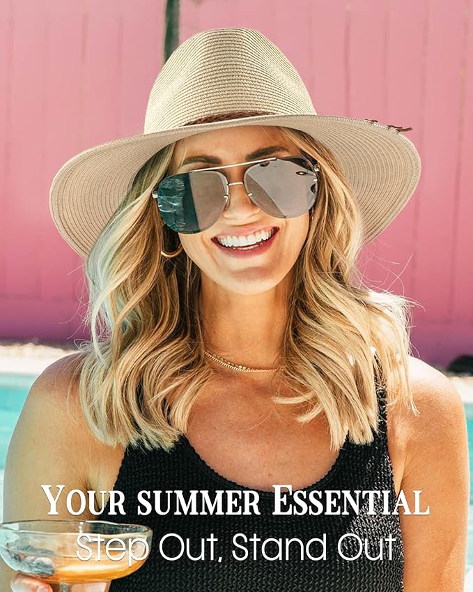FURTALK Sun Hats for Women Summer Wide Brim UV UPF 80+ Panama Fedora Foldable Packable Straw Beach Hat