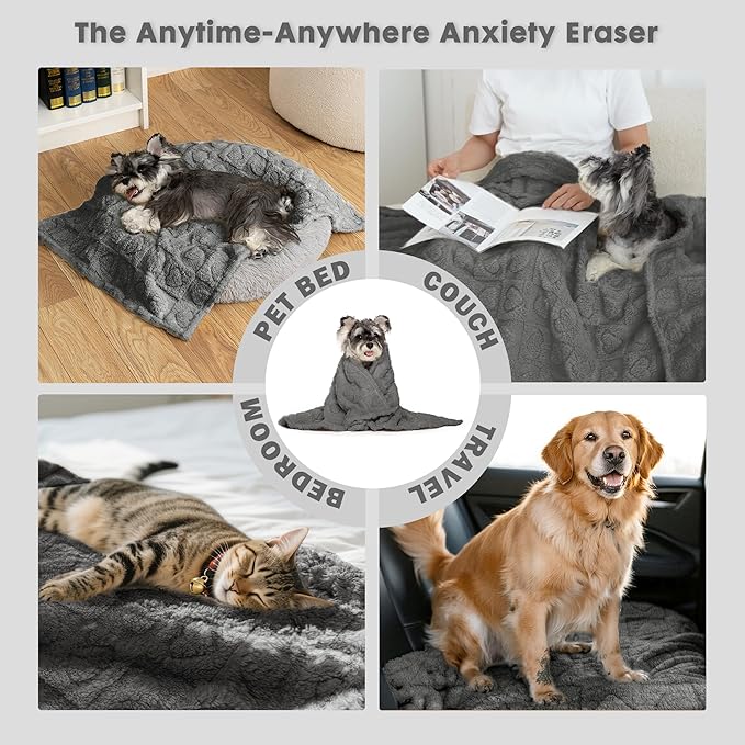 gogobunny Calming Plush Dog Cat Blanket 300GSM Coral Fleece, Ultra-Soft Machine Washable Pet Bedding for Small Medium Dogs Cats Puppies Kittens (Anthracite, 30x40)