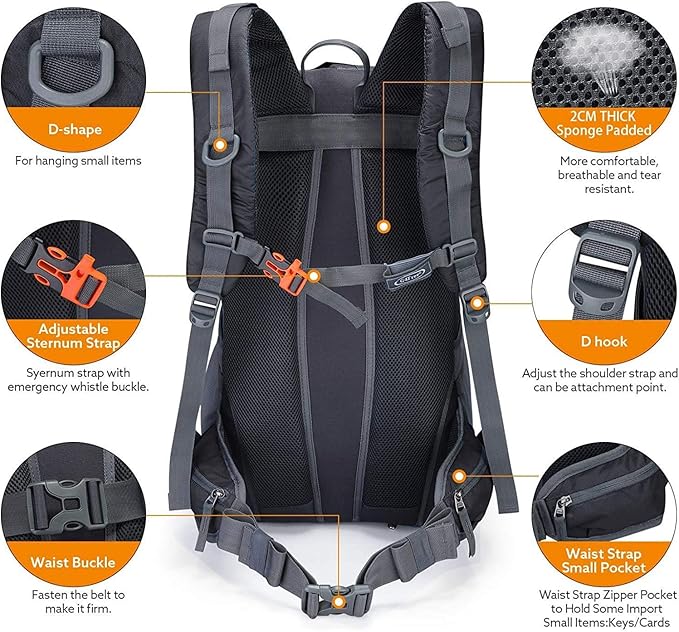G4Free 45L Hiking Travel Backpack Waterproof with Rain Cover, Outdoor Camping Daypack for Men Women (Black)