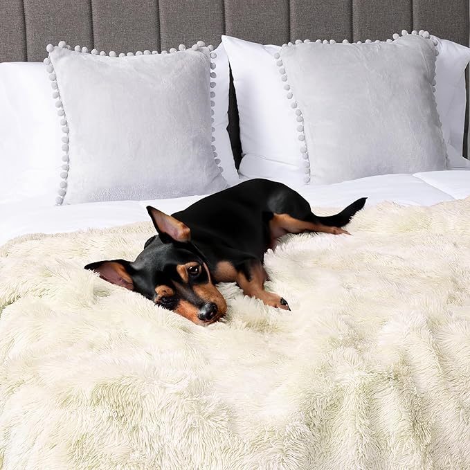 PetAmi Waterproof Dog Blanket for Large Dog, Calming Pet Blanket Bed Couch Cover Protector, Washable Sherpa Faux Fur Throw for Sofa Furniture Protection, Soft Fluffy 60x80 Cream Beige