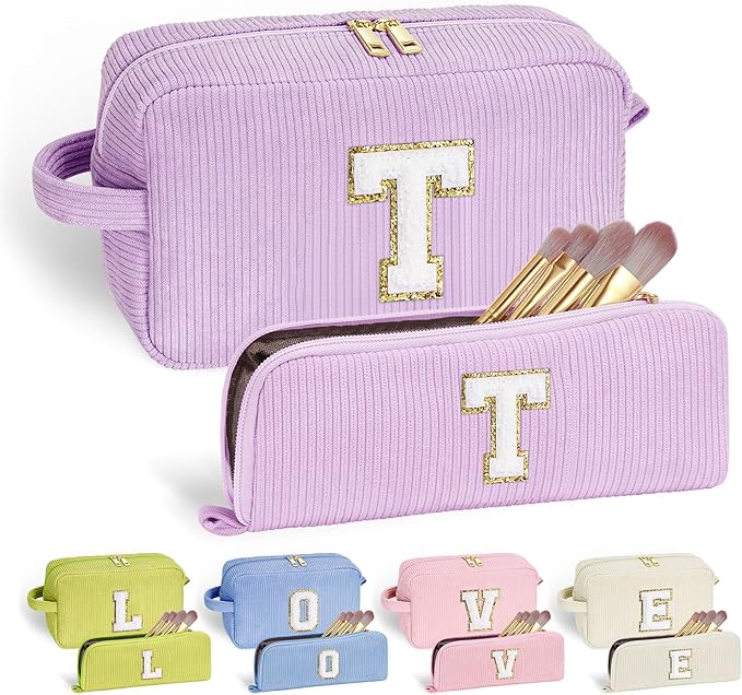 YOOLIFE Initial Travel Makeup Bag Cosmetic Bag - Teen Girl Gifts Trendy Stuff Friend Birthday Gifts for Women Teen Girl Kids