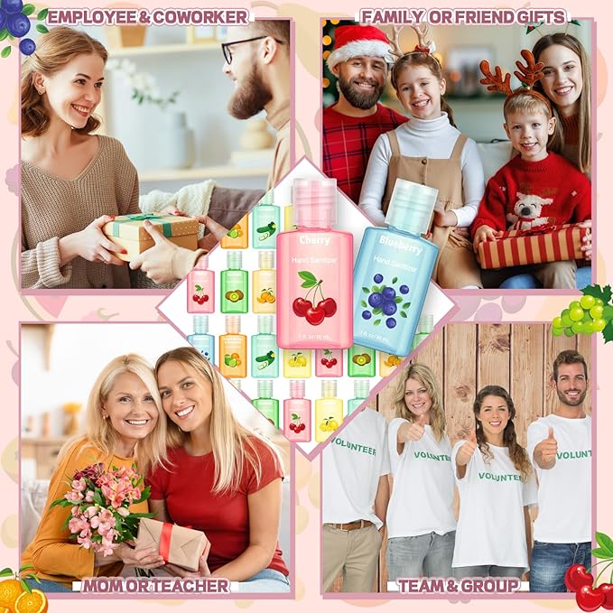 Frienda 24 Pcs Mini Hand Sanitizers Bulk Travel Size Scented Hand Sanitizer 1 Fl oz for Guest Xmas Christmas Stocking Stuffers Teacher Nurse Coworker Teacher Office Gift Homeless Care Package Supplies