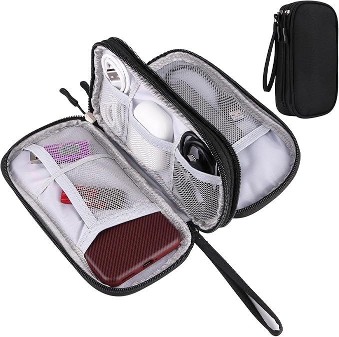 Universal Cable Organizer - Electronics Accessories Bag for Charger, Phone, Memory Card - Travel Gadget Bag - Black