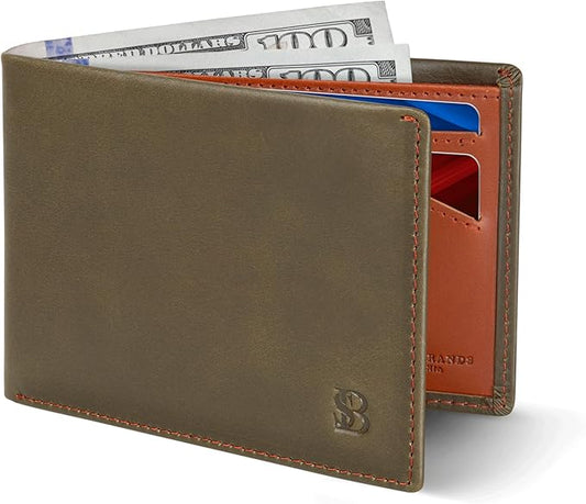 SERMAN BRANDS Mens Slim Bifold Wallet RFID Blocking Minimalist Front Pocket Wallets for Men - Thin & Stylish