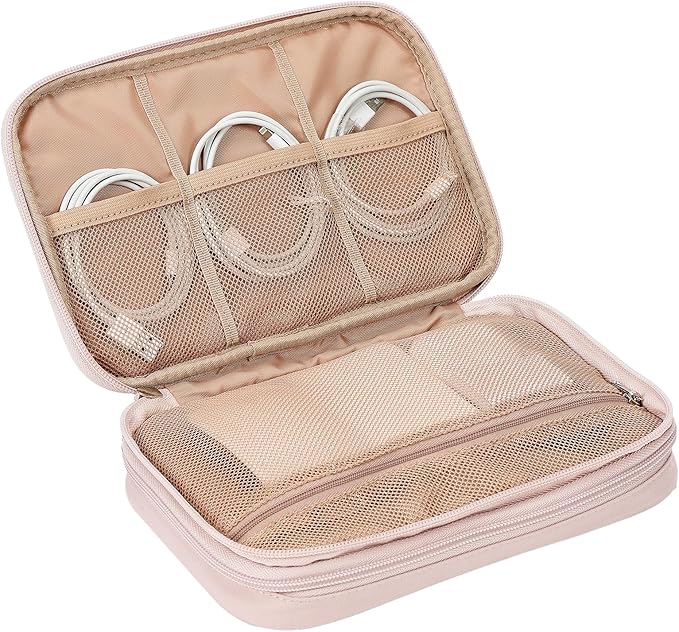 NISHEL Travel Cord Organizer Case, Large, pink