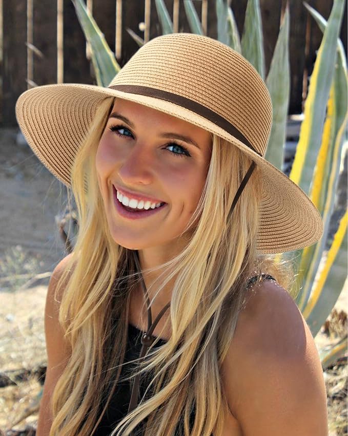 FURTALK Womens Wide Brim Sun Hat with Wind Lanyard UPF Summer Straw Sun Hats for Women