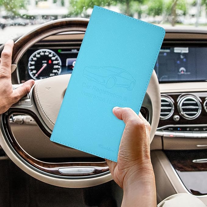 Car Insurance and Registration Holder, 9.5 x 5 Inch PU Leather Vehicle Glove Box Organizer Wallet Case for Insurance Card, Driver License, Paperwork - Mint Green