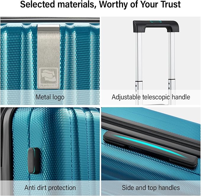 Hanke Hardshell Luggage Sets 3 Piece Extra Large Suitcases with Lock,28 Inch Luggage with Spinner Wheels, PC Travel Suitcase for Women Men 20 24 29Inch,Caribbean Blue