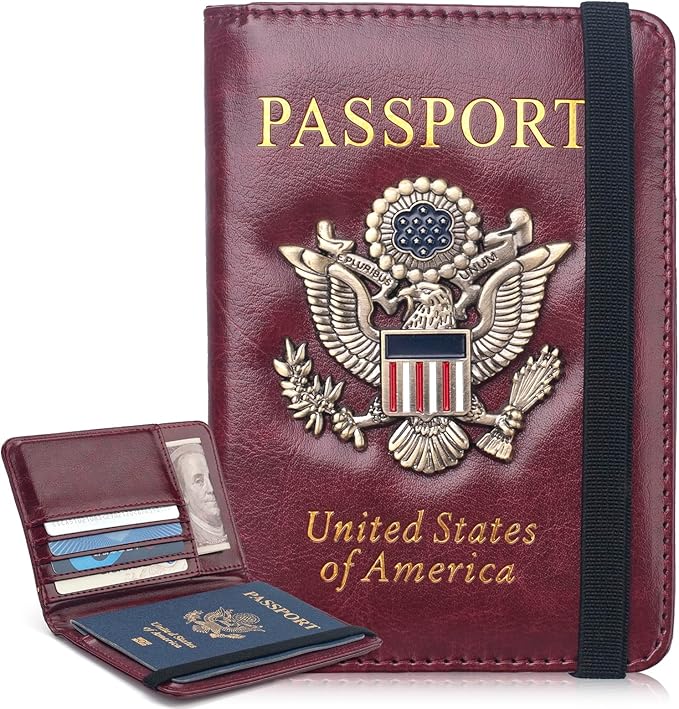 Passport Holder for Travel Women Men, Passport Wallet RFID Blocking US Passport Cover Case, Waterproof Leather Travel Documents Holder with Vaccine Card Slot, Ticket Organizer Carrier