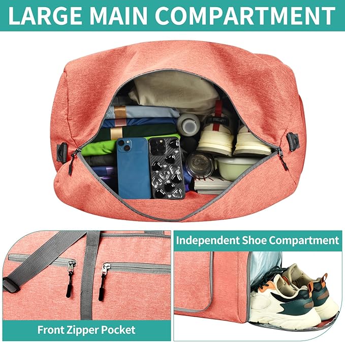Dimayar 115L Travel Duffle Bag for Men Women - Foldable Duffel Bag with Shoes Compartment - Overnight Bags Waterproof & Tear Resistant(Orange)